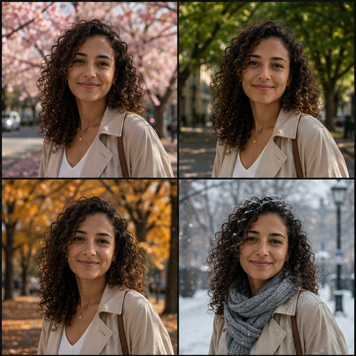 Show the same place in spring, autumn, snow or blossom.